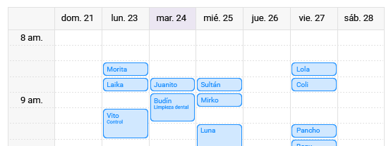 vista semanal del calendario de turnos